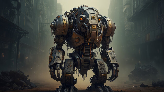 robotic illustration of an elephant monster made of iron