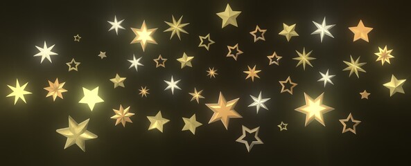 Twinkling Christmas Descent: Striking 3D Illustration Showcasing Falling Festive Twinkling Stars