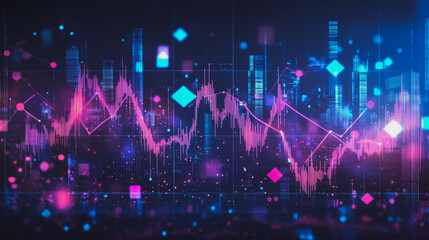 Abstract  with pastel colorful charts and graphs with statistics to analyze business potential and forecast future development of companies growth. with city skyline and modern building background