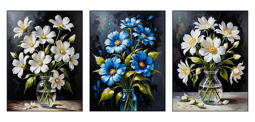 Set of 3 Botanical pattern for printing on wall decorations, covers. Artistic brush strokes.