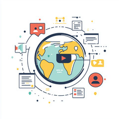 Colorful World Globe Illustration Art &ndash; High-Quality Global Map Design for Travel, Education, and International Themes