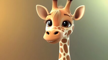 Obraz premium Cute cartoon giraffe with big eyes looking at the camera.