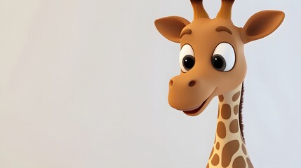Obraz premium Cute cartoon giraffe with big eyes looks to the side.