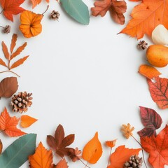 Obraz premium Autumn leaves arranged in a circular pattern on a white background