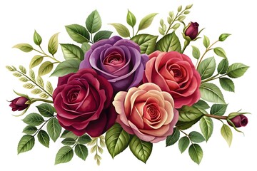 Obraz premium Pink Rose Flower isolated watercolor illustration painting 
