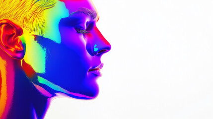 colorful rainbow man isolated on panoramic white background, gay LGBTQ pride concept