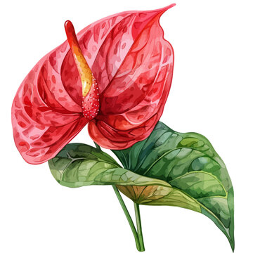 red anthurium flower watercolor painting clip art preview