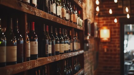 A row of wine bottles on a counter in an upscale restaurant, highlighting quality and uniqueness.