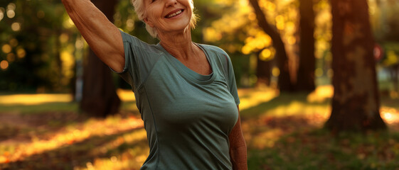 Fototapeta premium happy elderly woman exercising in the park