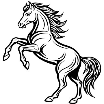 recommend clip art: continuous single line drawing of rearing horse, line art vector illustration