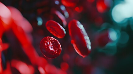 Fototapeta premium Close-up of red blood cells, highlighting their unique shape and texture.