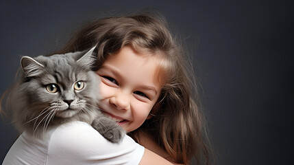 image of The happy sight of a cat and a smiling girl