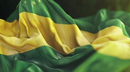 Close-up of the Sao Tome and Principe flag waving in the wind.