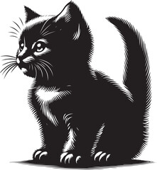 Cute Kitten Silhouette Stylish Vector Illustration Art