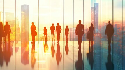Silhouettes of Businesspeople Looking Out a Window at a Cityscape