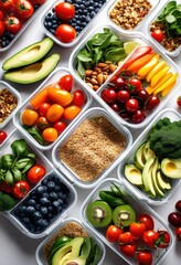 colorful meal prep containers filled fresh healthy ingredients nutritious eating, balanced, box, clean, cooking, convenience, diet, dinner, efficiency