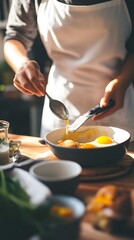 A woman cooks sunny side up eggs in a pan. 