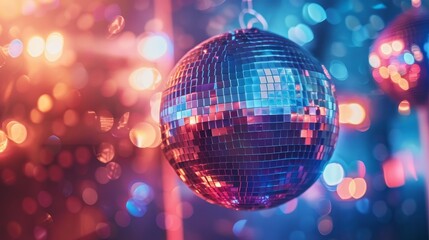 Fototapeta premium Realistic photo capturing vibrant disco ball party lights for lively and energetic celebrations