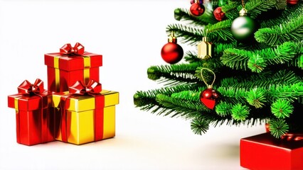 Decorated Christmas tree with presents for new year