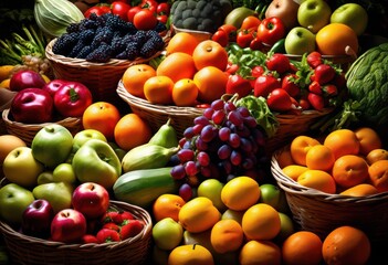 vibrant food donation display featuring colorful fruits vegetables eye catching arrangement, produce, showcase, healthy, fresh, organic, variety, selection