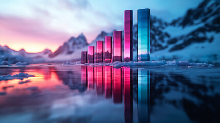 Fototapeta premium A bar graph set against a polar ice cap background, with rising bars showing CO2 emissions linked to climate change, urging personal action