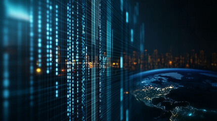Obraz premium A bar graph overlaid with a grid of the Earth, each bar representing a decade of CO2 emissions growth, emphasizing the personal role in environmental action