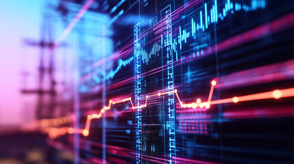 Fototapeta premium An advanced power grid interface with a grid of real-time data streams and interactive price trend lines