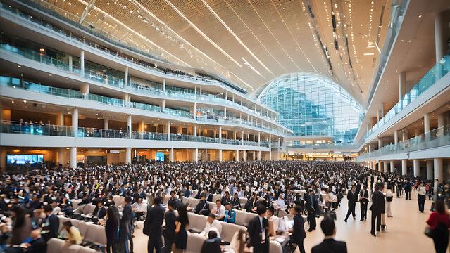 crowd of people at the building for conferance