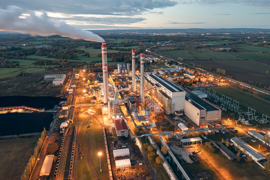Coal power plant Opatovice nad Labem with smoking chimney in the morning&nbsp;