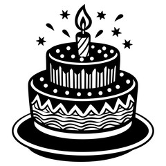 birthday cake vector silhouette illustration with white background 