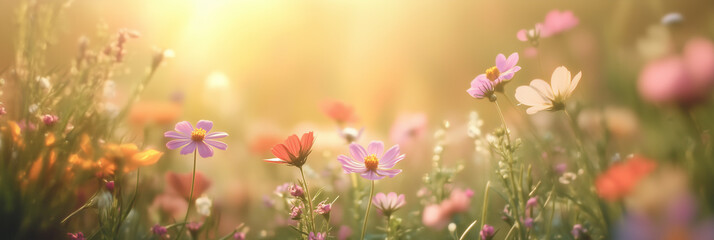 Fototapeta premium Dreamy Wildflowers in Warm Sunset Glow
