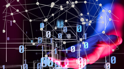 Global network. Blockchain. 3D illustration. Neural networks and artificial intelligence. Abstract