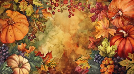Festive thanksgiving banner with autumn elements in rich fall colors for warm atmosphere