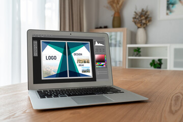 Fototapeta premium Graphic designer software for modern design of web page and commercial ads showing on the computer screen