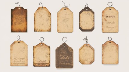 Vintage price tags Oldfashioned sale tags with faded edges, space for text, flat design illustration
