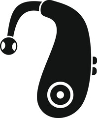 Black silhouette of a hearing aid, a small electronic device designed to improve hearing by amplifying sound