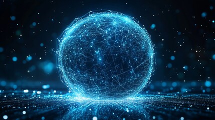 Obraz premium 3D illuminated distorted sphere made of glowing particles and wireframe representing a futuristic concept Vector illustration of a HUD element with a digital splash or explosion theme