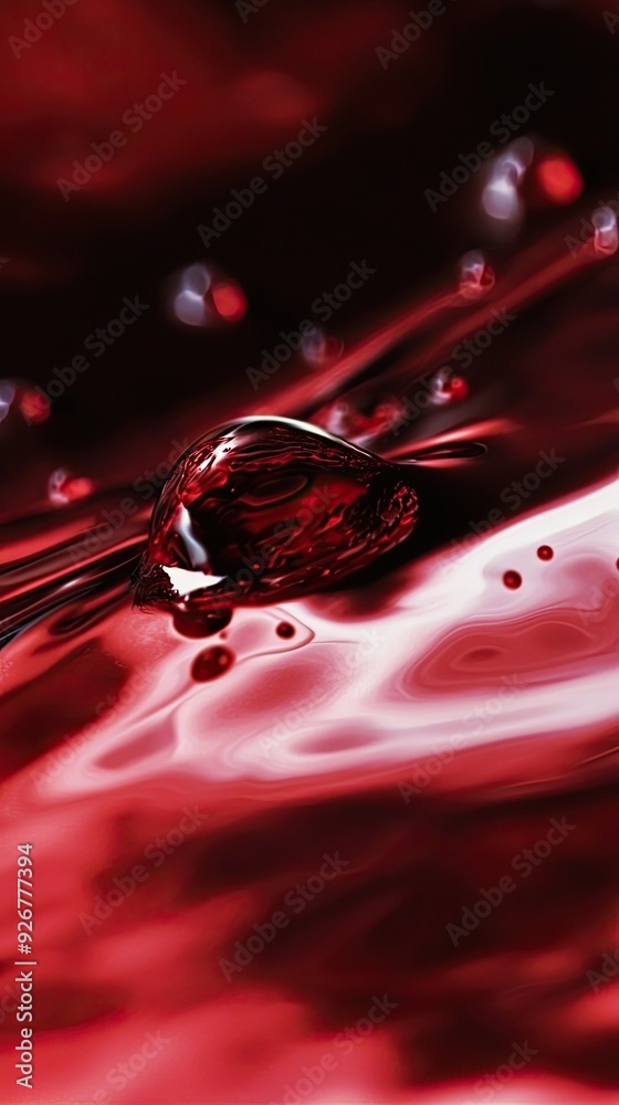 Aufkleber abstract red water with reflections and droplets in a dynamic composition