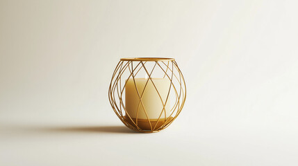 golden twisted wire candle, minimalist decor on white background