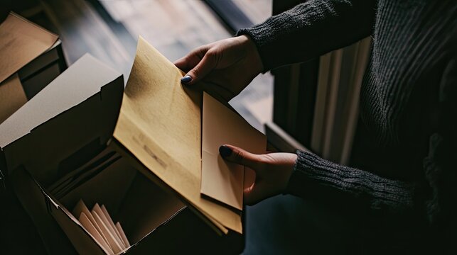 Person Sorting Through Envelopes in a Cozy Indoor Setting During the Afternoon