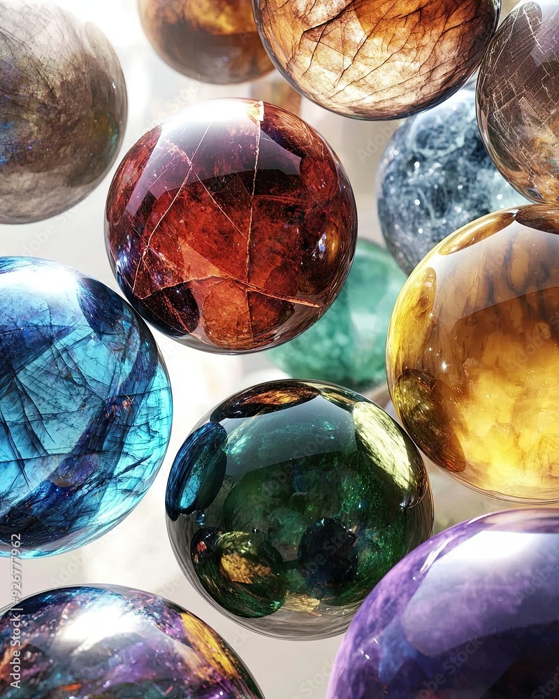 Poster planets crafted from colorful gemstones arranged in a vibrant display