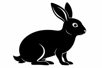  Rabbit sitting on the ground silhouette black color vector art illustration