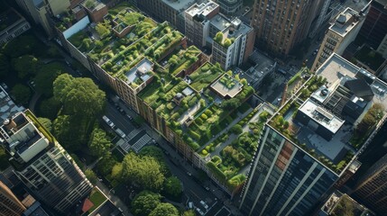Obraz premium Urban Green Spaces: Aerial View of Parks, Green Roofs, and Community Gardens Integrating Nature into City Planning