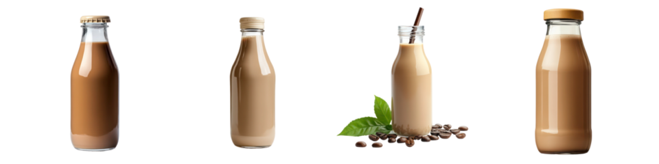 Set of Coffee milk bottle isolated on transparent background