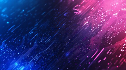 Digital technology electronic chip on a pink and blue background concept featuring CPU RAM memory microprocessor computer electric hardware Cyber future futuristic theme with abstract big