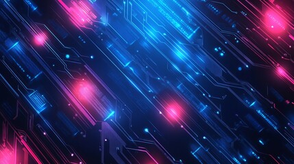 Digital technology electronic chip on a pink and blue background concept featuring CPU RAM memory microprocessor computer electric hardware Cyber future futuristic theme with abstract big