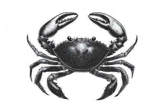 recommend clip art: Seafood, crab. Vintage retro print, black white seafood crab sketch ink pencil style drawing, linear drawing, engrave old school. Sketch artwork silhouette crab, seafood. Illustration
