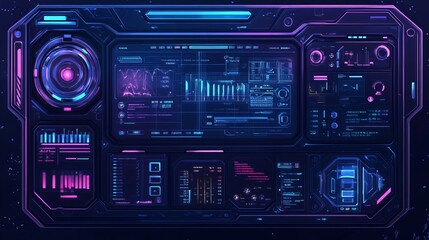 Futuristic FUI display screen frame with information fields User interface design for a scifi game with modern technological elements for a HUDstyle game Isolated illustration