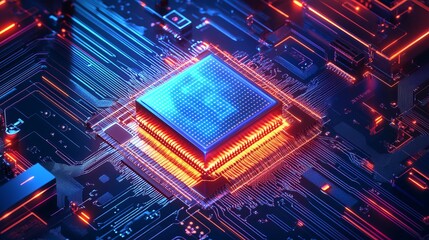 Obraz premium Graphic representation of a quantum computer in isometric view