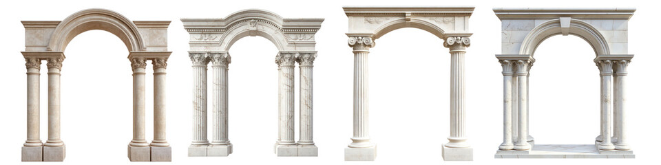 Set of Column arch , podium architecture building isolated on transparent background